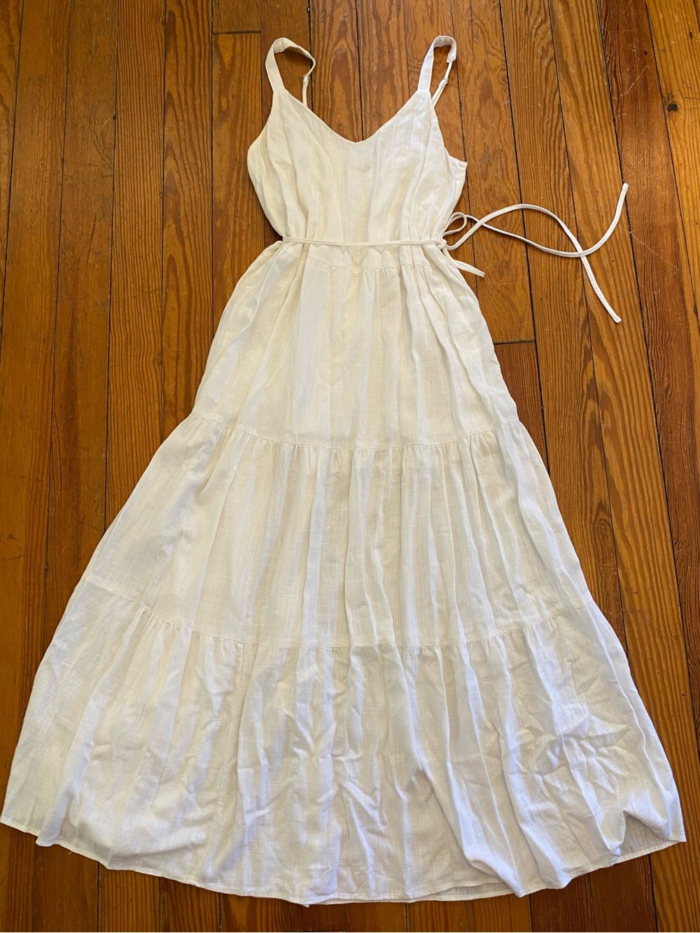 Splendid White Linen Blend Tiered Maxi Dress Medium Coastal Bridal